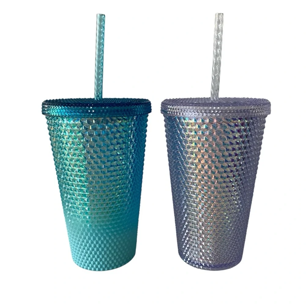 Starbucks Cold Cup Tumbler Bundle of 2 Iridescent Studded & Glacier Blue Studded